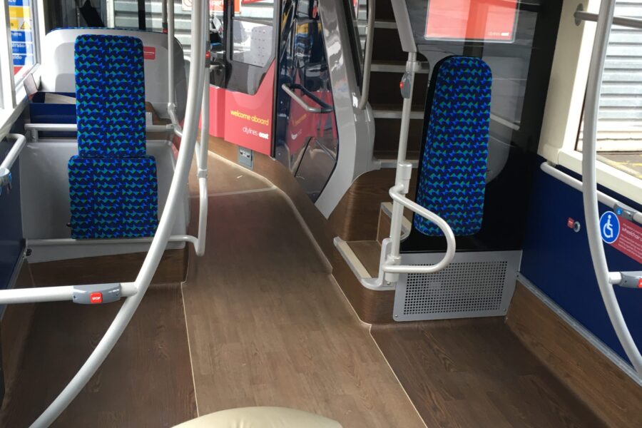 Priority spaces on the inside of a bus
