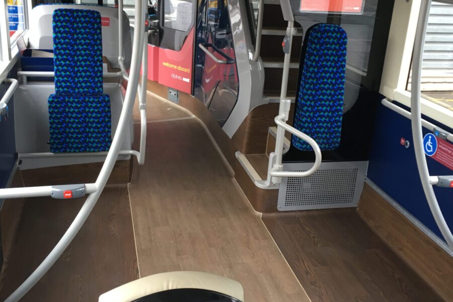 Priority spaces on the inside of a bus